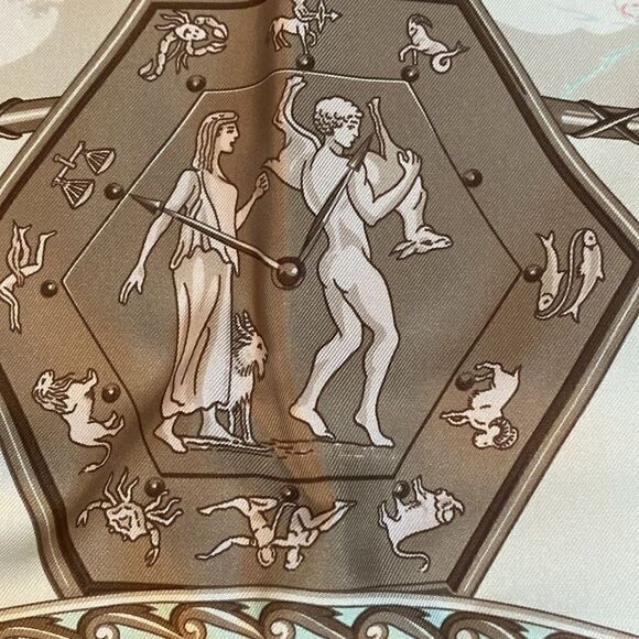 NIB RARE Hermès Pour Vacheron Constantin Astrologie Time Brown Pink Silk Scarf - Picture 16 of 17